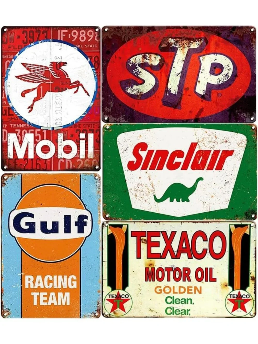 Retro Vintage Metal Tin Signs for Garage Decor - 5 Pcs Wall Art for Man Cave